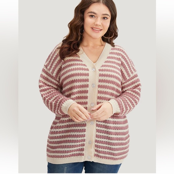 BloomChic Striped Button Through Cut Out Cardigan - Picture 6 of 9